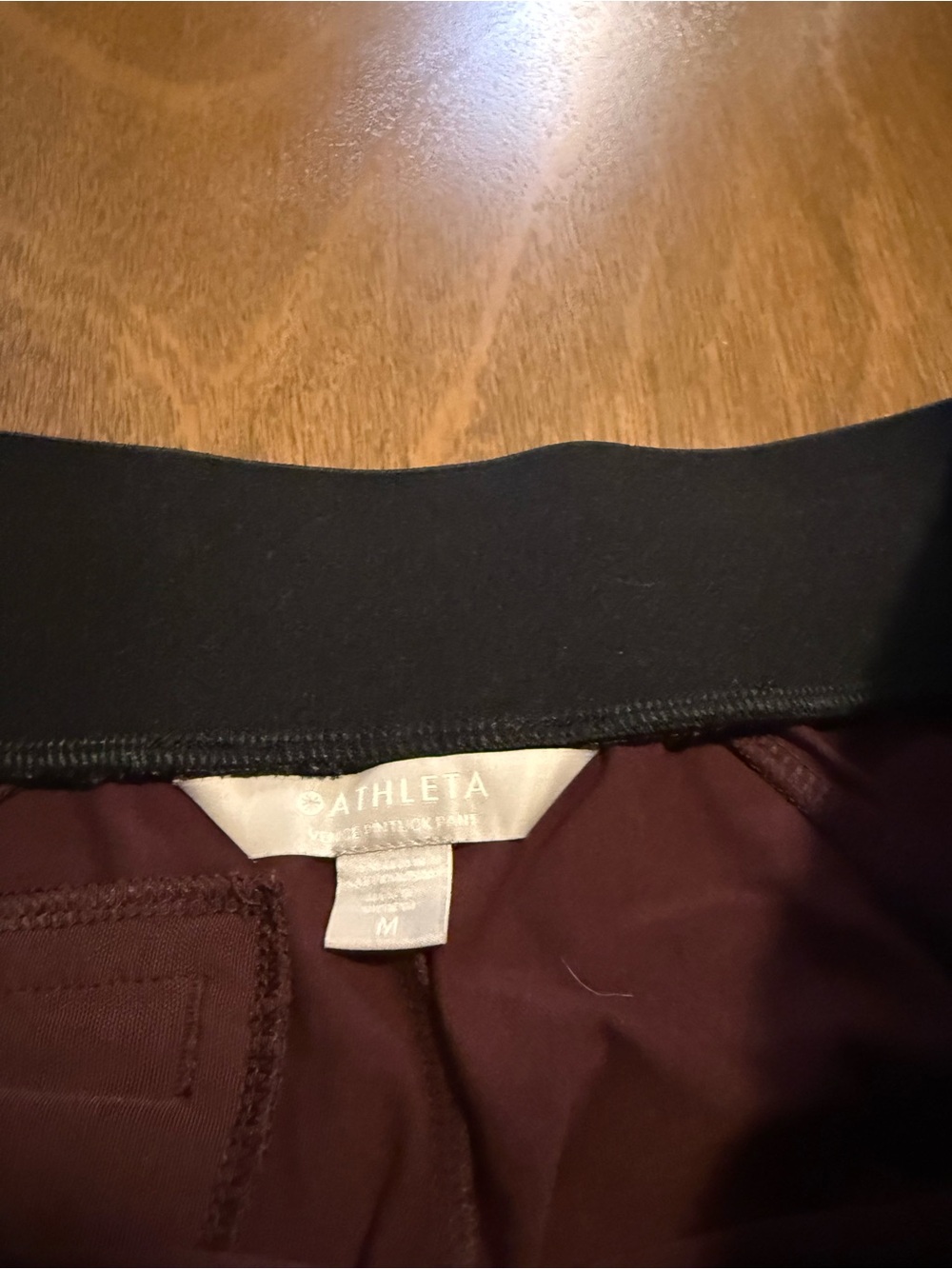 Athleta Maroon Venice Pintluck pants with Black Waistband